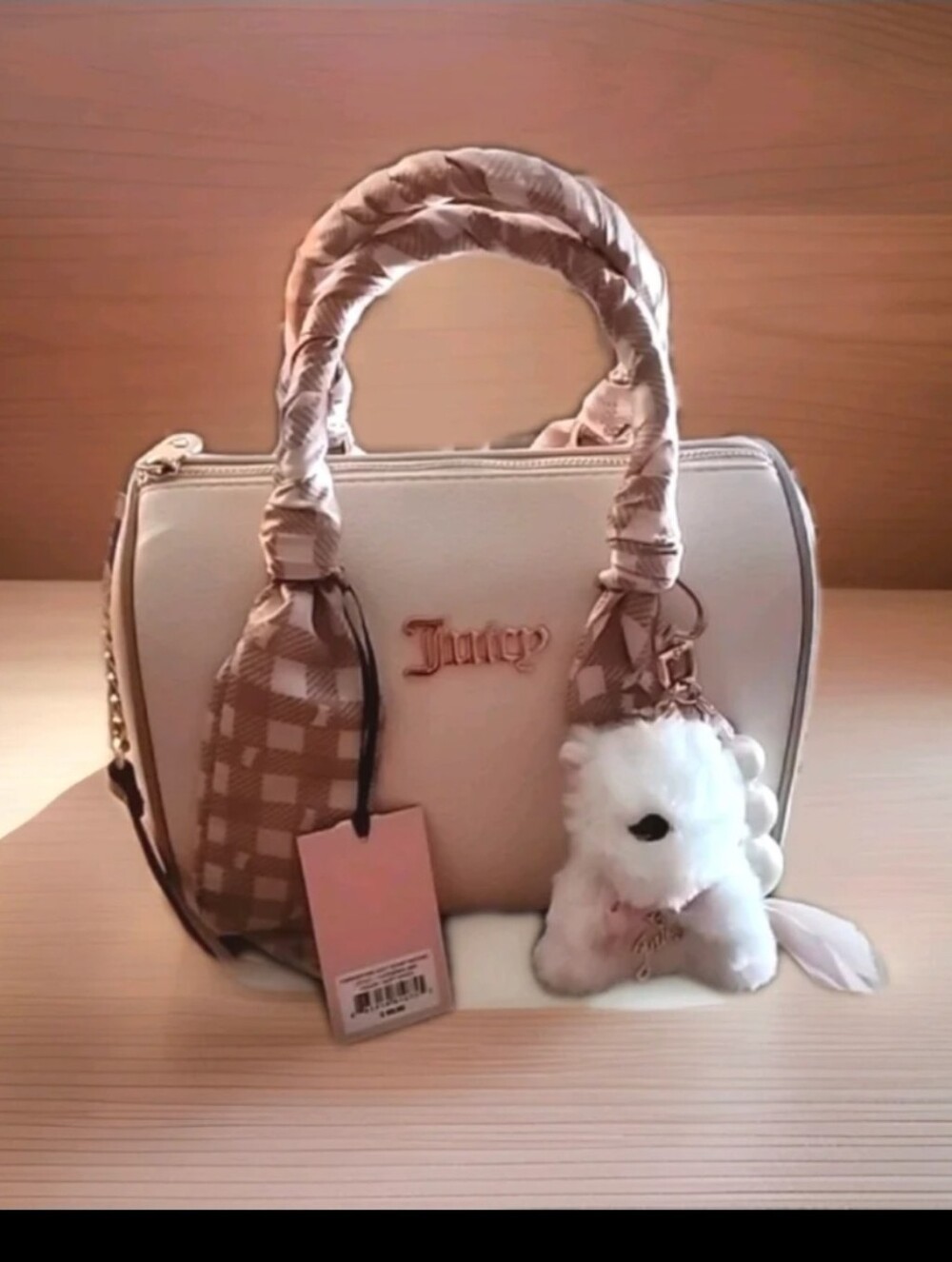 NWT Juicy Couture Forever Fab Juicy Scarf Satchel Crossbody Beige Bag Soft White